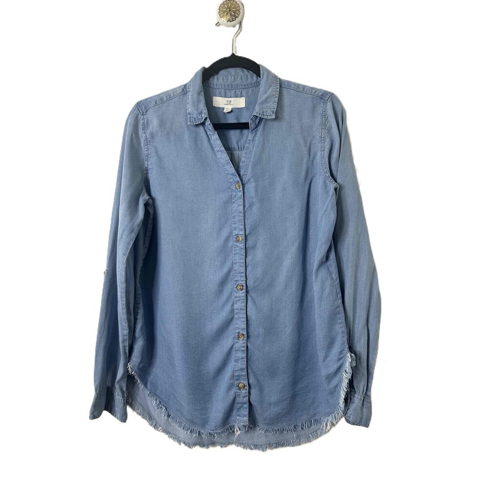 Thread & Supply Shirt Womens Size Small Blue Denim Button Up Long Sleeve Tencel